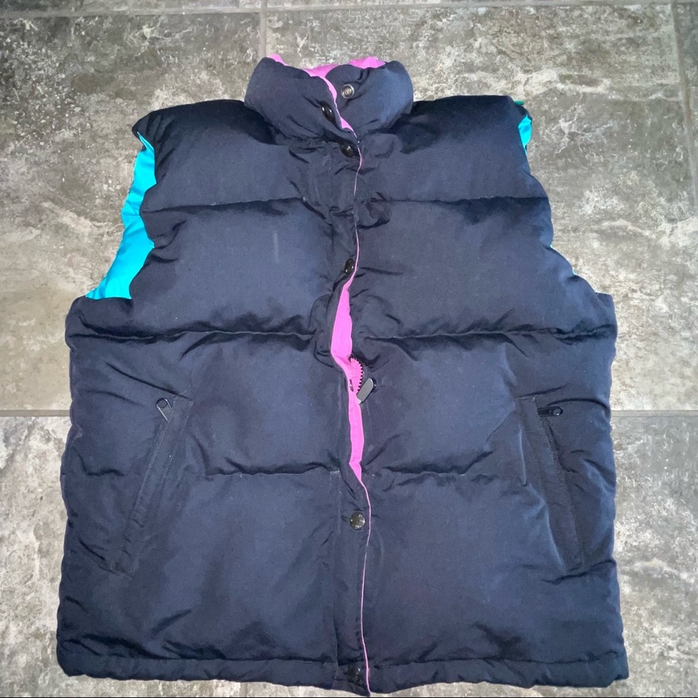 The North Face Down Puffer Vest Black Teal Purple Womens M